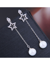 Fashion Silver  Silver Needle Zirconium Pentagonal Pearl Stud Earrings