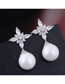 Fashion Silver Zircon Pearl Earrings