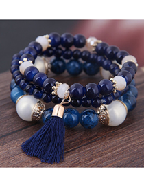 Fashion Royal Blue Acrylic Beaded Multilayer Tassel Bracelet