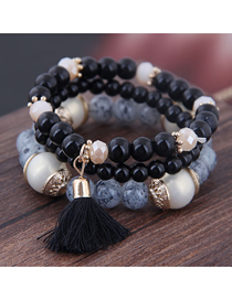 Fashion Black Acrylic Beaded Multilayer Tassel Bracelet