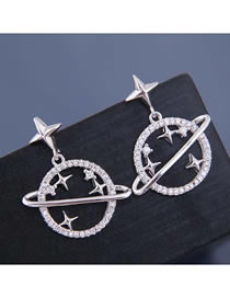 Fashion Silver  Silver Needle Copper Micro-inlaid Zircon Saturn Earrings