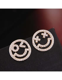 Fashion Gold  Silver Needle Copper Micro-inlaid Zircon Smiley Earrings