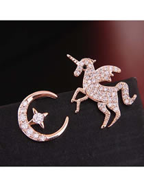 Fashion Gold  Silver Needle Copper Micro-inlaid Zircon Star Month Horse Asymmetrical Earrings