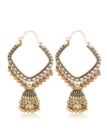 Fashion Gold Square Bell Drop Ear Studs