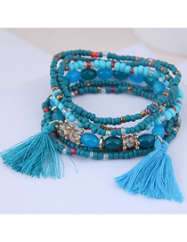Fashion Blue Mizhu Tassel Multi-layer Bracelet