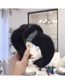 Fashion Black Knitted Plush Knotted Diamond Wide-brimmed Headband