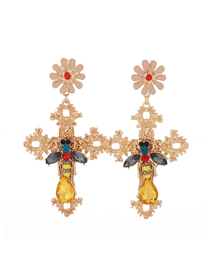Fashion Golden Metal Petal Bee Cross Earrings