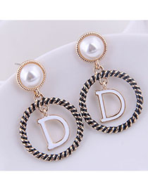 Fashion Golden Round Letter Pearl Studs