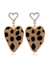 Fashion Brown Double Peach Heart Stud Earrings With Diamonds