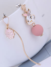 Fashion Pink Rose Asymmetric Earrings With Rabbit Oil Beads