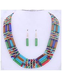 Fashion Color Metal Crystal Bead Contrast Necklace Earring Set