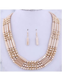 Fashion Champagne Metal Crystal Bead Contrast Necklace Earring Set