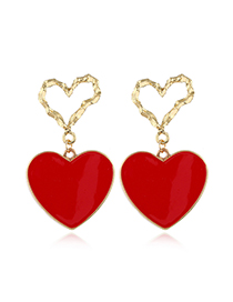Fashion Red Double Love Irregular Concave And Concave Hollow Stud Earrings