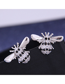 Fashion Silver Bee Stud Earrings With Diamonds
