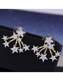 Fashion Golden Star Stud Earrings With Diamonds