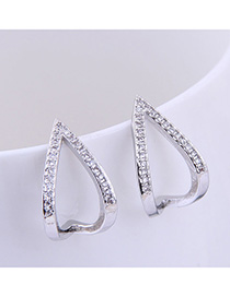 Fashion Silver Brass And Diamond Love Heart Geometric Openwork Earrings