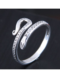 Fashion Silver Diamond Open Snake Geometric Ring