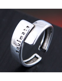Fashion Silver Embossed Letter Geometric Open Ring