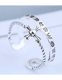 Fashion Silver Embossed Open Cross Ring