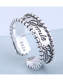 Fashion Silver Letter Embossed Wide Open Ring