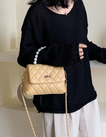 Fashion Yellow Chain Lingge Pearl Handbag Shoulder Messenger Bag