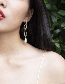 Fashion Golden Pearl Drop Shape Heart Shaped Pearl Shell Geometric Earrings