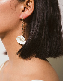 Fashion Golden Scallop Pearl Heart Shaped Pearl Shell Geometric Earrings