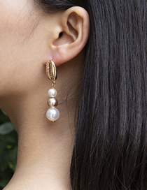 Fashion Golden Shell Pearl Heart Shaped Pearl Shell Geometric Earrings