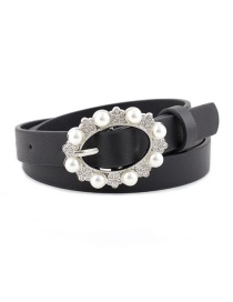 Fashion Black Pearl Pin Buckle Imitation Leather Belt