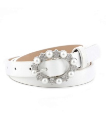 Fashion White Pearl Pin Buckle Imitation Leather Belt