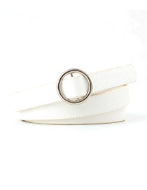 Fashion White Double Fabric Small Round Buckle Knotted Thin Belt