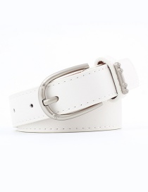 Fashion White Alloy Accessories Ring Faux Leather Pin Buckle Flat Belt