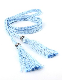 Fashion Sky Blue Braided Bow Rope Knotted Waist Chain