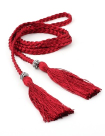 Fashion Dark Red Braided Bow Rope Knotted Waist Chain