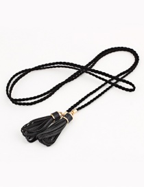 Fashion Black Woven Twist Tassel Thin Belt