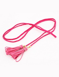 Fashion Rose Red Woven Twist Tassel Thin Belt