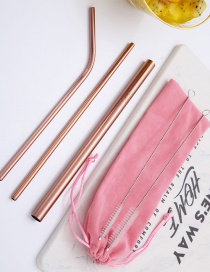 Fashion Rose Gold Tube Size Brushed Velvet Bag Set Of 6 304 Stainless Steel Straw Set (10 Pieces)