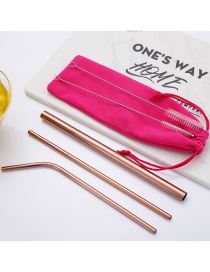 Fashion Rose Gold Tube Size Brush Rose Red Bag Set Of 6 304 Stainless Steel Straw Set (10 Pieces)