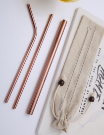 Fashion Rose Gold Tube Size Brush Sack With Beads Set Of 6 304 Stainless Steel Straw Set (10 Pieces)