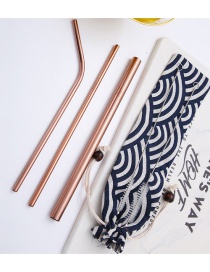 Fashion Rose Gold Tube Size Brush Blue Wave Bag Set Of 6 304 Stainless Steel Straw Set (10 Pieces)