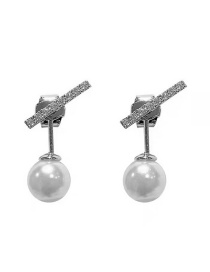 Fashion Silver  Silver Needle Rhinestone Small Word Pearl Earrings