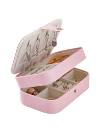 Fashion Pink Pu Leather Double-layer Small Jewelry Storage Box