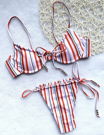 Fashion Stripe Floral Striped Print Straps Split Swimsuit