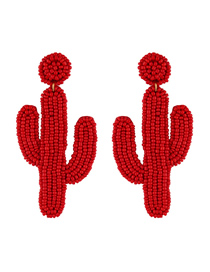 Fashion Red Cactus Stitched Rice Beads Earrings