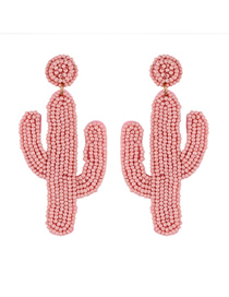 Fashion Pink Cactus Stitched Rice Beads Earrings