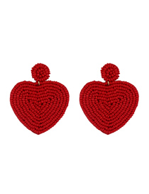 Fashion Red Mizhu Love Woven Earrings