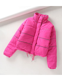Fashion Rose Pink Reflective Strip Short Quilted Jacket