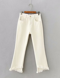 Fashion Apricot Washed Hem Irregular Fringed Edging Micro-rare Jeans