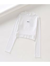 Fashion White Half-high Collar Letter Embroidered Navel Short T-shirt