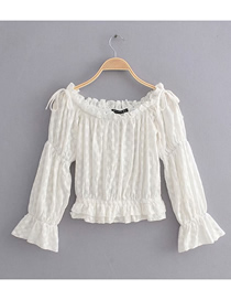Fashion White One-shoulder Cotton Embroidered Shirt